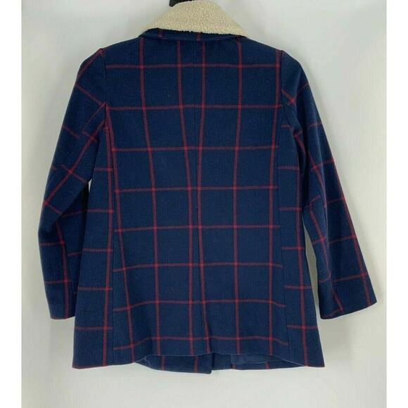 Old Navy Jacket Womens Small Peacoat Buttons Double Breasted Navy Red Plaid Coat - Picture 5 of 9
